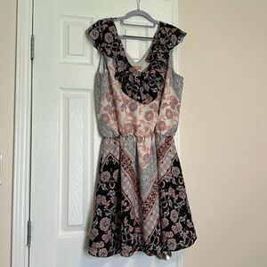 Takara Dress XL Black with Pink Sleeveless Ruffles Stretchy Waist